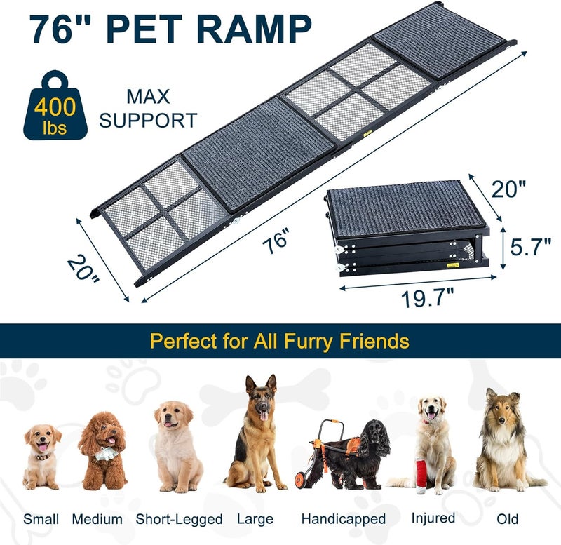 DoCred Dog Ramp for Car, 76" L x 20" W Dog Ramps for Large Dogs, Extra Wide Pet Ramp with Non-Slip Surface for Medium & Large Dogs to Get in Car, SUV & Truck, Supports Up to 350 Lbs - Image 2